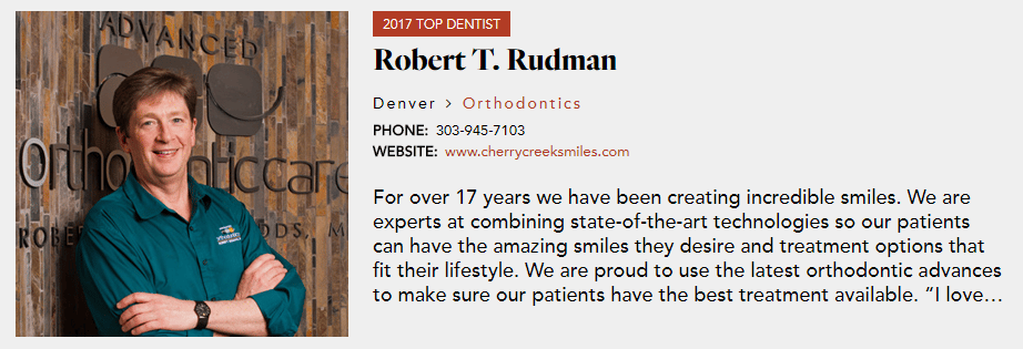 Top Orthodontist Award 2017 for Dr. Robert Rudman in Denver